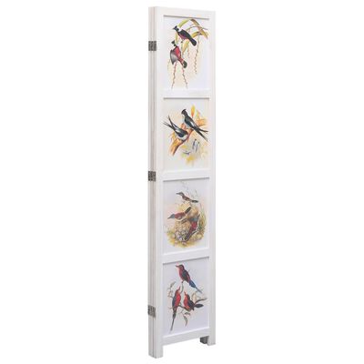 vidaXL Biombo com 3 painéis 105x165 cm pássaros branco