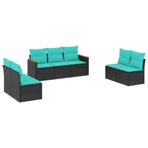 vidaXL Conjunto de sof&aacute; de jardim com 7 pe&ccedil;as e almofadas em rattan sint&eacute;tico preto