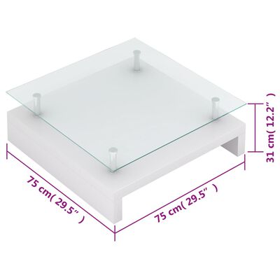vidaXL Mesa de centro com tampo de vidro, branco