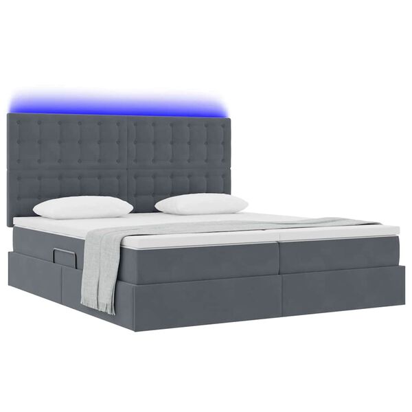 vidaXL Cama com luzes de tira LED Cinza Escuro 180 x 200 cm Veludo