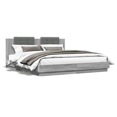 vidaXL Estrutura de cama c/ cabeceira/luzes LED 180x200cm cinza sonoma