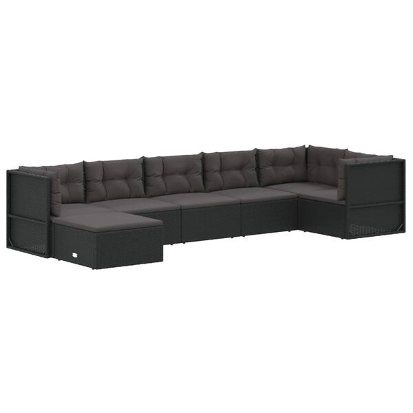 vidaXL 7 pcs conjunto lounge de jardim c/ almofad&otilde;es vime PE preto