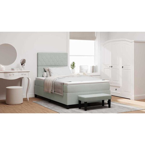 vidaXL Cama Box com colch&atilde;o Cinzento-claro 120 x 190 cm Veludo