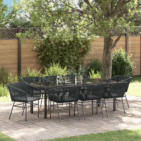 vidaXL Conjunto de Jantar para Jardim 9 pcs Preto Rattan Sint&eacute;tico