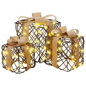 vidaXL Caixa de presente de Natal iluminada 3 unid. 150 LED