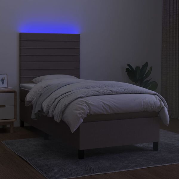vidaXL Cama box spring + colch&atilde;o/LED 90x200cm tecido cinza-acastanhado