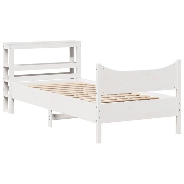 vidaXL Estrutura de cama com cabeceira 90x200 cm pinho maci&ccedil;o branco