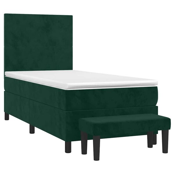 vidaXL Cama com molas/colch&atilde;o 100x200 cm veludo verde-escuro