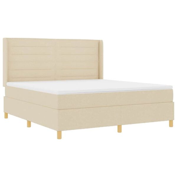 vidaXL Cama Box com colch&atilde;o com led Creme 180 x 200 cm tecido