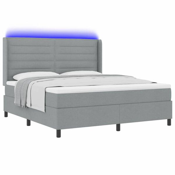 vidaXL Cama Box Spring LED Cinzento-claro 180 x 200 cm tecido