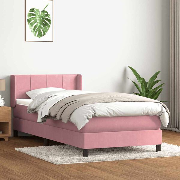 vidaXL Cama com molas/colch&atilde;o 100x210 cm veludo rosa
