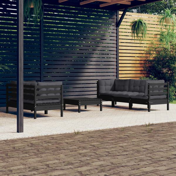 vidaXL 6 pcs conj. lounge de jardim com almofadões antracite pinho