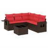 vidaXL Conjunto de sof&aacute; de jardim com 6 pe&ccedil;as e almofadas em rattan sint&eacute;tico marrom