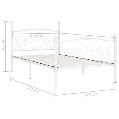 vidaXL Estrutura de cama com estrado de ripas 100x200 cm metal branco