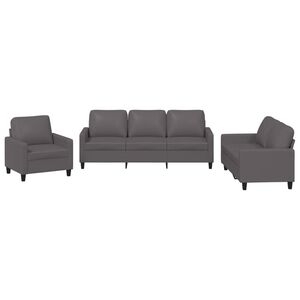 vidaXL 3 pcs conjunto de sof&aacute;s c/ almofad&otilde;es couro artificial cinzento