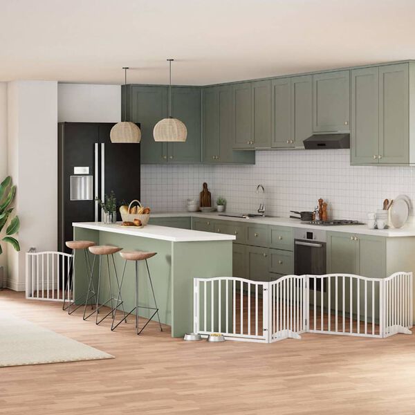 vidaXL Port&atilde;o p/ c&atilde;es com porta dobr&aacute;vel 6 pain&eacute;is 480 cm &aacute;lamo branco