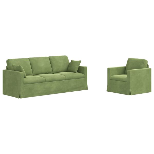 vidaXL Conjunto de Sof&aacute;s 2 pcs Verde Claro 198 x 78 x 80 cm Veludo