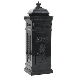 vidaXL Caixa correio coluna estilo vintage alum&iacute;nio inoxid&aacute;vel preto