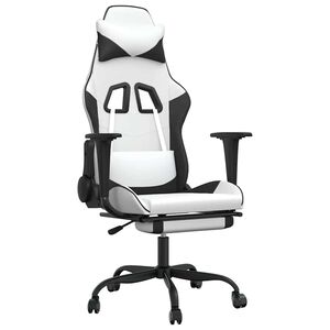 vidaXL Cadeira gaming massagens c/ apoio pés couro artif. Branco/preto