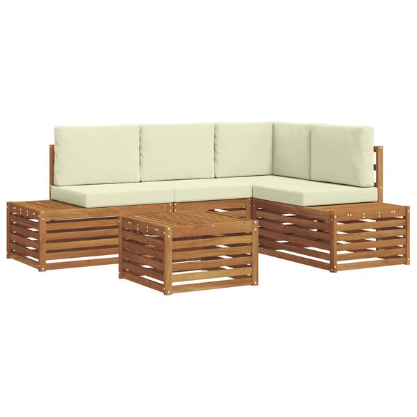 vidaXL Conjunto de Sof&aacute;s para Exterior 5 Pe&ccedil;a Natural e Creme