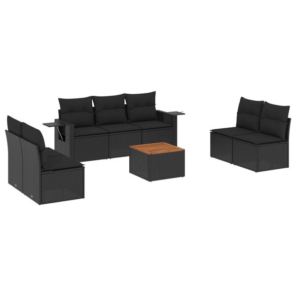vidaXL 8 pcs conjunto sof&aacute;s de jardim com almofad&otilde;es vime PE preto