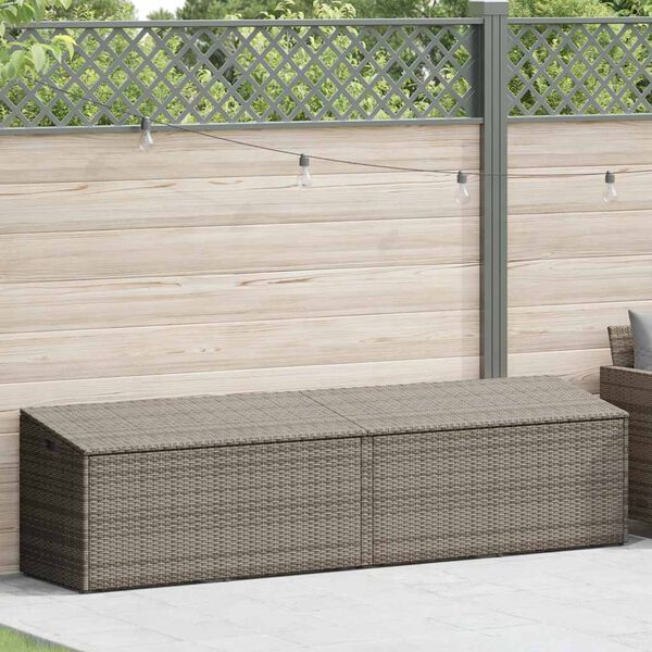 vidaXL Caixa de arrumação para jardim 220x50x58 cm vime PE cinzento