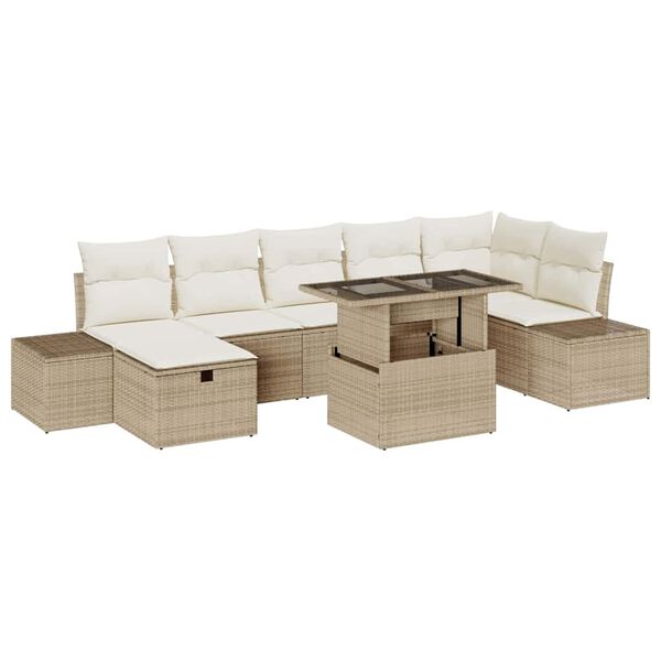 vidaXL Conjunto de Sof&aacute; de Jardim 8 pcs Bege Rattan Sint&eacute;tico