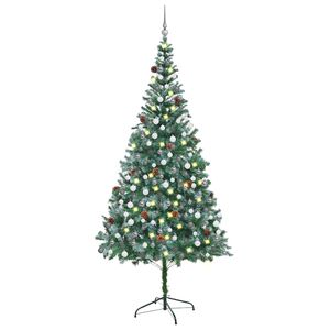 vidaXL &Aacute;rvore Natal artificial pr&eacute;-iluminada c/ bolas e pinhas 210 cm