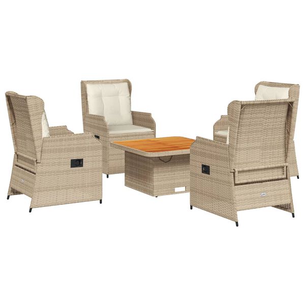 vidaXL 5 pcs conjunto lounge p/ jardim com almofad&otilde;es vime PE bege