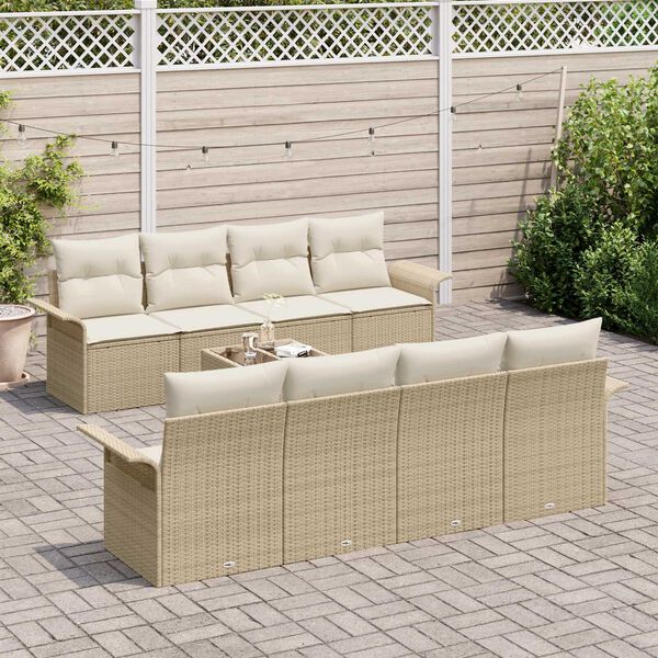 vidaXL Conjunto de Sof&aacute; de Jardim 9 pcs Bege Rattan Sint&eacute;tico