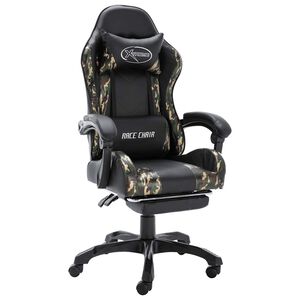 vidaXL Cadeira estilo corrida c/ apoio p&eacute;s couro art. preto/camuflado