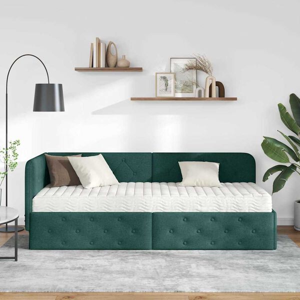 vidaXL Estrutura de Cama de Canto Verde Escuro 80 x 200 cm tecido