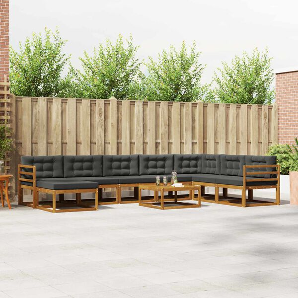 vidaXL Conjunto de Sof&aacute;s para Exterior 9 pcs Natural e Antracite