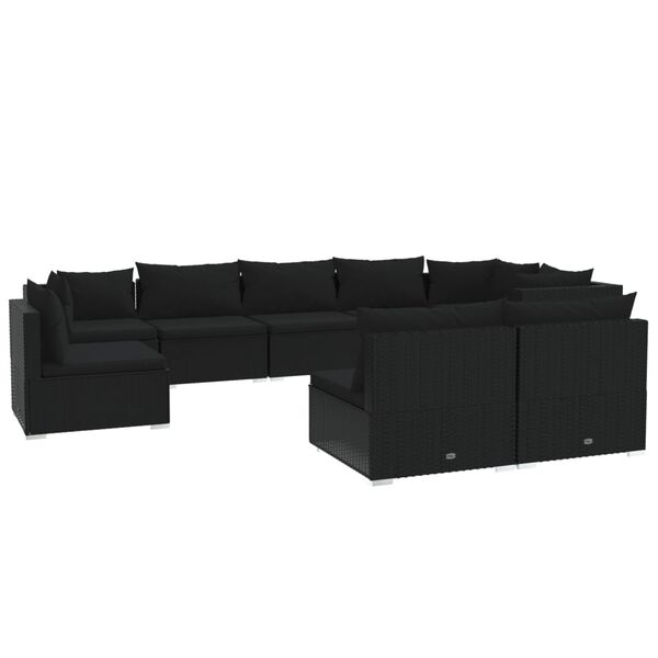 vidaXL 9 pcs conjunto lounge de jardim c/ almofad&otilde;es vime PE preto