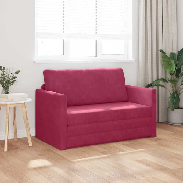 vidaXL Sof&aacute;-Cama 110cm Vinho Vermelho Veludo