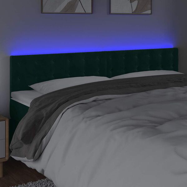 vidaXL Cabeceira de cama c/luzes LED veludo 180x5x78/88cm verde-escuro