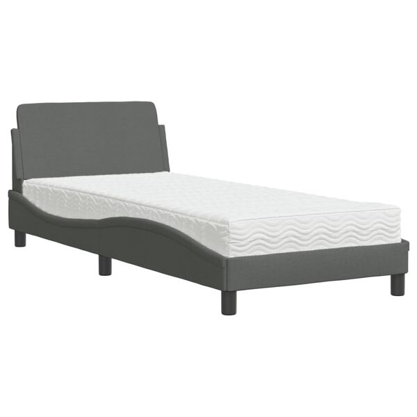 vidaXL Cama com colchão Dover 90x200 cm tecido cinzento-escuro