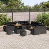 vidaXL Conjunto de Sof&aacute; de Jardim com almofada 17 pcs Preto vime PE