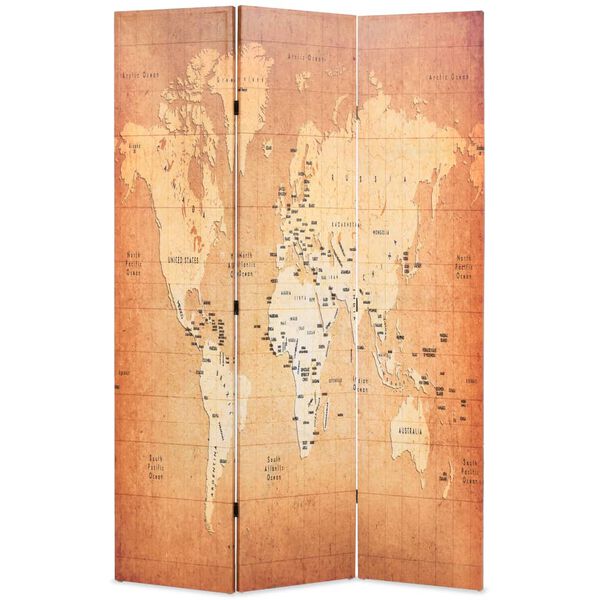 vidaXL Biombo dobr&aacute;vel mapa mundo 120x170 cm amarelo