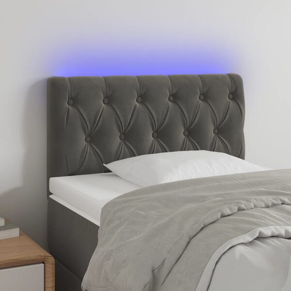 vidaXL Cabeceira de cama c/ luzes LED veludo 80x7x78/88cm cinza-escuro