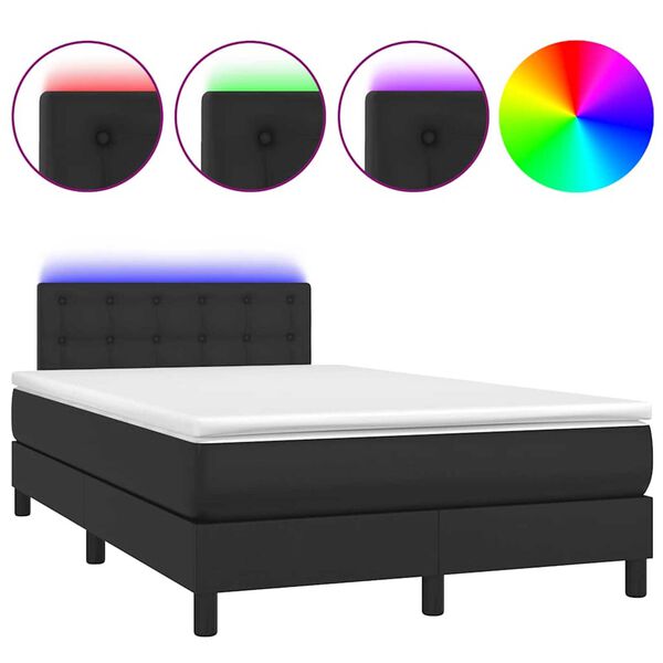 vidaXL Cama box spring colch&atilde;o e LED 120x190 cm couro artificial preto