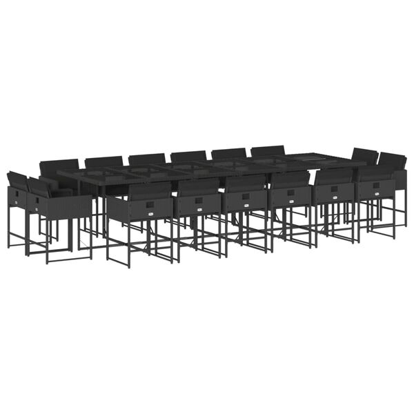 vidaXL 17 pcs conjunto de jantar p/ jardim c/ almofad&otilde;es vime PE preto