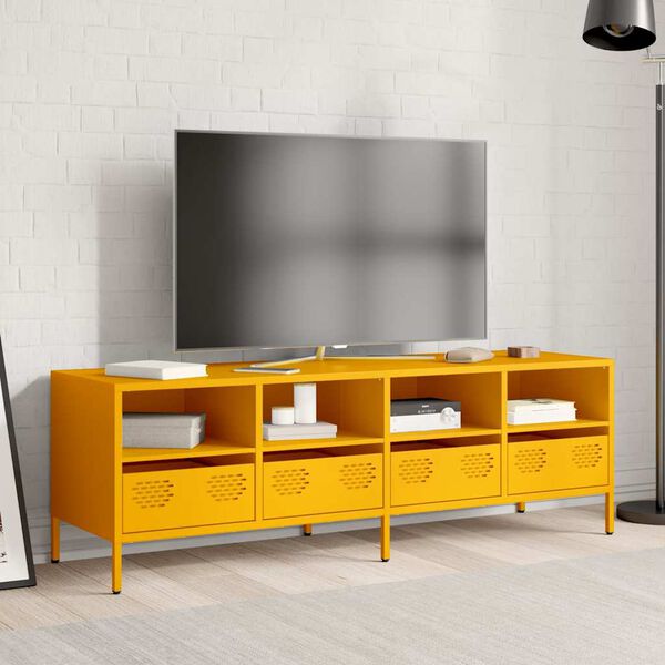 vidaXL M&oacute;vel de TV 135x39x43,5 cm a&ccedil;o laminado a frio amarelo mostarda
