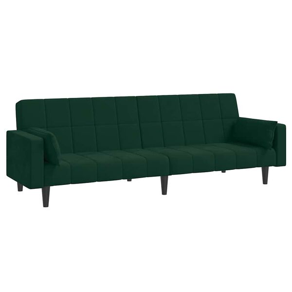vidaXL Sof&aacute;-cama 2 lugares com duas almofadas veludo verde-escuro