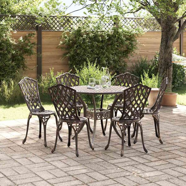 vidaXL Conjunto de Jantar para Jardim 7 pcs Bronze Alum&iacute;nio
