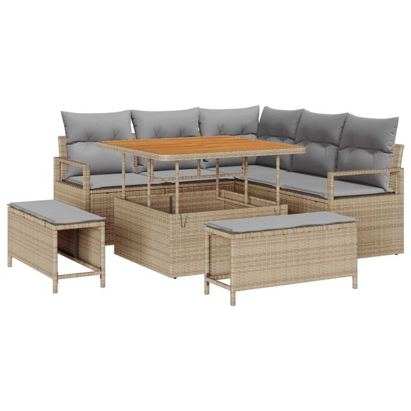 vidaXL Conjunto de Sof&aacute; de Jardim 8 pcs Bege Rattan Sint&eacute;tico