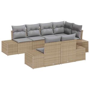 vidaXL Conjunto de Sof&aacute; de Jardim 7 pcs Bege e Cinza vime PE