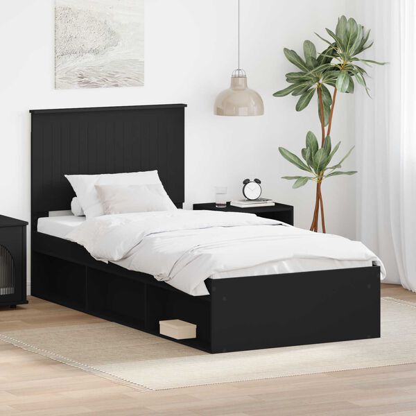 vidaXL Estrutura da Cama Preto 90 x 200 cm Madeira de Pinheiro S&oacute;lida