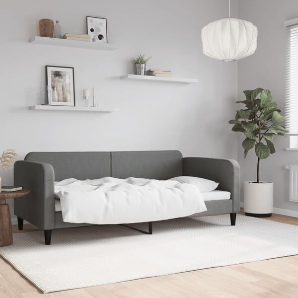 vidaXL Sof&aacute;-cama 90x190 cm tecido cinzento-escuro