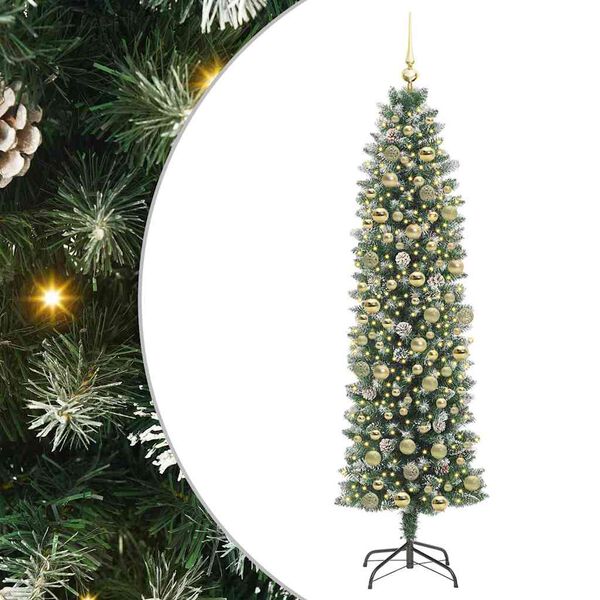 vidaXL &Aacute;rvore Slim de Natal Artificial Verde e Branco 180 cm